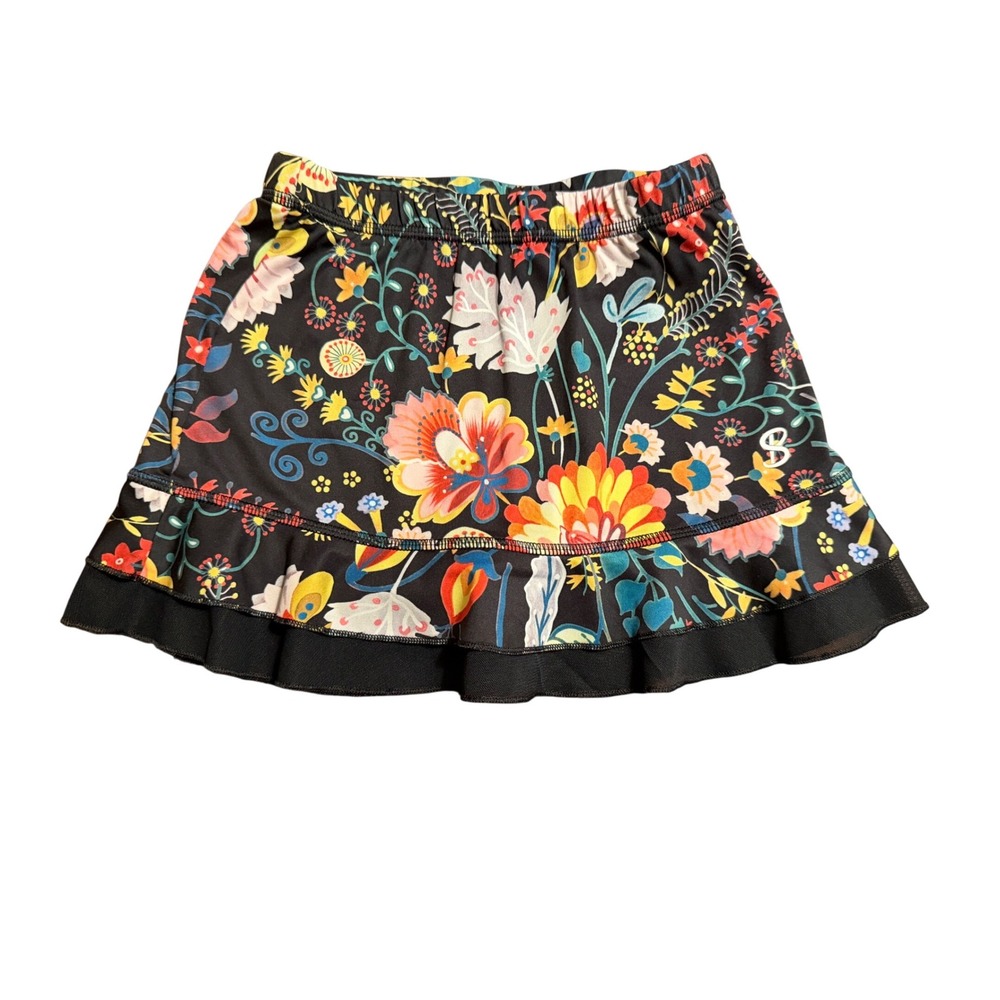 Sofibella Girls Floral Athletic Skort Black Multi Color Tennis Golf Skirt Size S